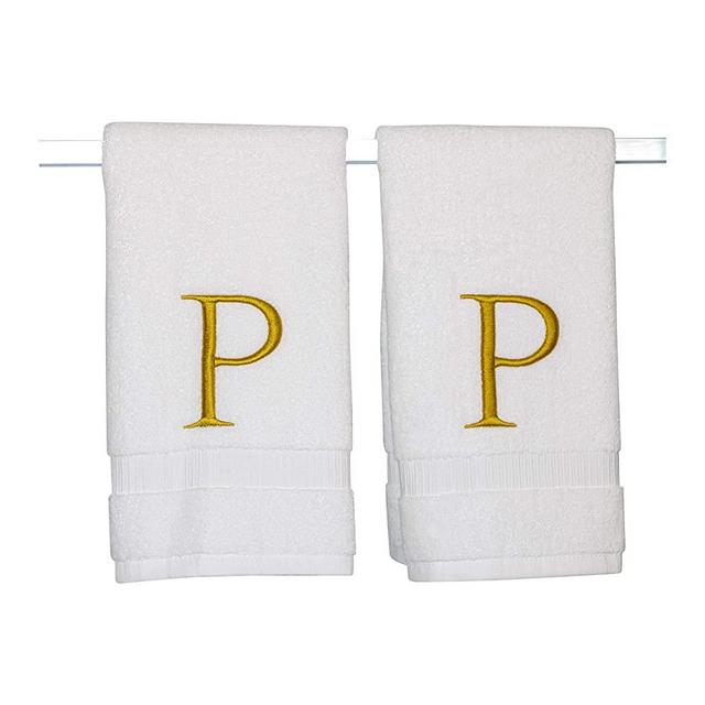 Monogrammed Hand Towels for Bathroom - Luxury Hotel Quality Personalized Initial Decorative Embroidered Bath Towel for Powder Room, Spa - GOTS Organic Certified - Set of 2 Gold Letter P