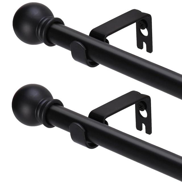 GXOACKJ 2 Pack Black Curtain Rods for windows 32 to 48 inch, 5/8 inch Decorative Curtain Rod Set, Splicing Heavy Duty Metal Curtain Rod with Brackets 2*QiutouBlack2+1