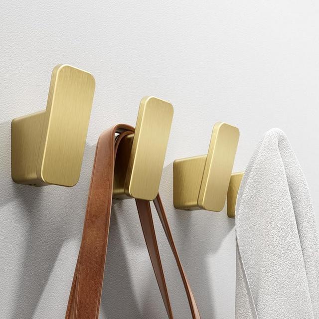4-Pack Brushed Gold Towel Hook for Bathroom, Robe Coat Hook, Heavy Duty Wall Hooks for Hanging Bag Hat Mudroom Bedroom Shower Closet, Drill in Hanger Mount with Screw, Holder Back of Door Outdoor