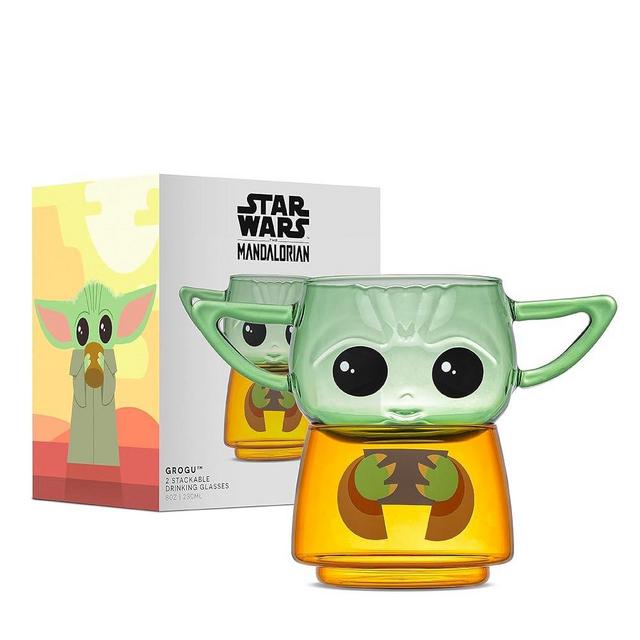 JoyJolt Character Stackable Star Wars Drinking Glasses. 8oz Grogu Tumbler Glass Set of 2 with Head and Body! Fun Lowball Glasses, Star Wars Stuff and Star Wars Collectibles for Adults and Kids.