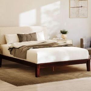 Bamboo Bed Frame, Walnut & Cream Linen