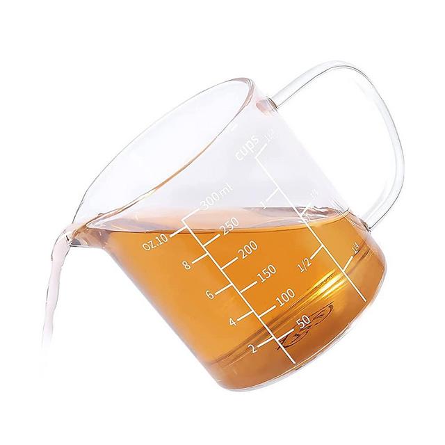 77L Glass Measuring Cup, Clear Liquid Measuring Cup with V-Shaped Spout and Three Scales, High Borosilicate Glass Beaker with Handle for Kitchen or Restaurant, 300 ML (0.3 Liter, 1 1/4 Cup)