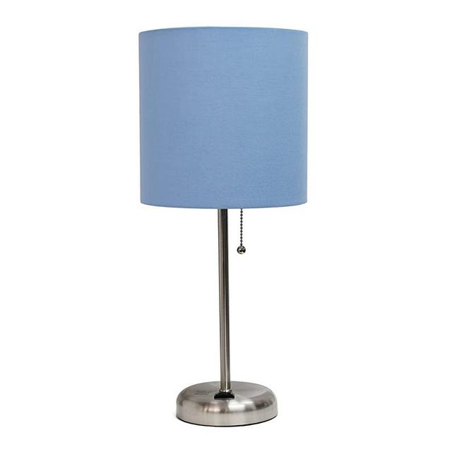 Limelights LT2024-BLU Stick Charging Outlet Table Lamp, 19.29, Brushed Steel Base/Blue Shade