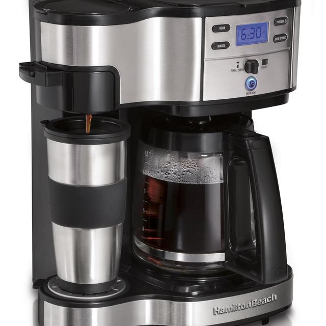 Hamilton Beach 2-Way Brewer 49980A, Single Serve Coffee Maker and Full 12 Cup Coffee Pot, Stainless Steel, Programmable