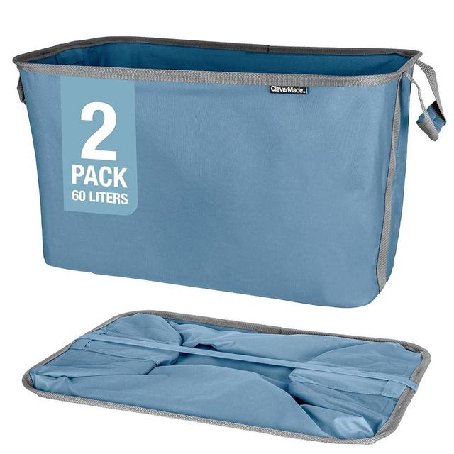 CleverMade Collapsible Laundry Baskets, Denim/Charcoal 2PK - 60L (16 Gal) Foldable Laundry Basket with Sturdy Pop-Up Wire Frame and Carry Handles - Space-Saving Collapsible Hamper