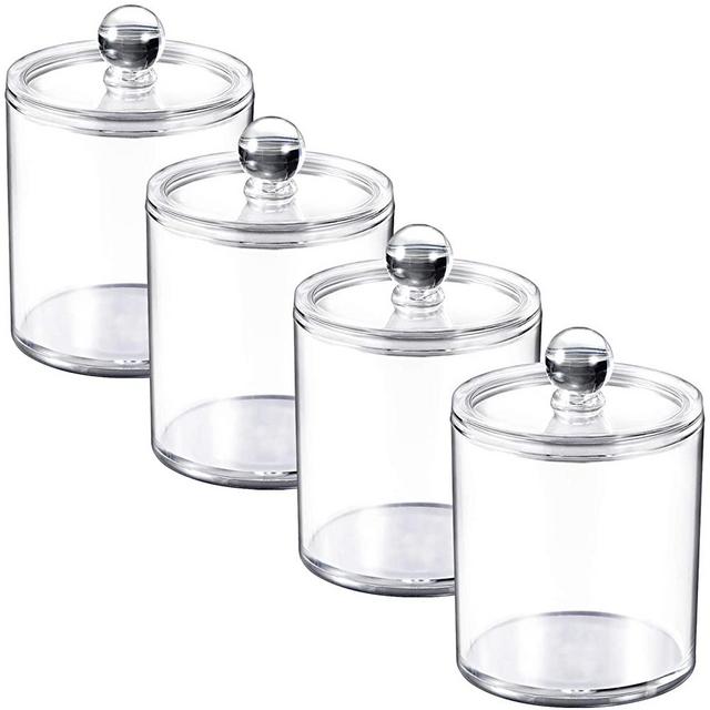 SheeChung 4 Pack Plastic Acrylic Bathroom Vanity Countertop Canister Jars with Storage Lid, Apothecary Jars Qtip Holder Makeup Organizer for Cotton Balls,Swabs,Pads,Bath Salts (Clear, 15 Oz)