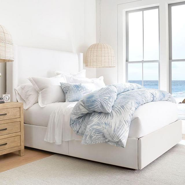 Harper Non-Tufted UPH Low Storage Bed without Nailheads, King, Performance Midland Tweed Stone