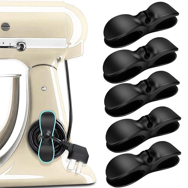 IFLYTEL Upgraded Cord Organizer for Kitchen Appliances, 5 PCS Black Soft Silicone Cord Wrapper/Cord Holder for Most Kitchen Appliances Stick on Toaster, Air Fryer, Coffee Maker, Pressure Cooker