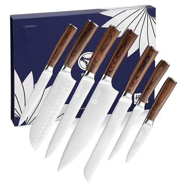 IBEIKE 7-Piece Kitchen Knife Set, Professional Japanese Kitchen Knives, High Carbon Stainless Steel Sharp Blades with Full Tang and Ergonomic Wood Handle for Chef Knife Set