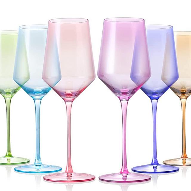 Colored Wine Glasses Set Of 6 - Crystal Colorful Wine Glasses With Long Stem and Thin Rim,Perfect Colored Wine Stemware for Wine Lover in Christmas,Thanksgiving,15oz(Mixed Color)