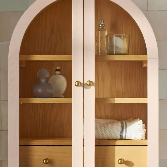 Fern Wood Arch Wall Cabinet in Warm White Small