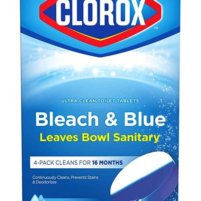 Clorox Ultra Clean Toilet Tablets Bleach & Blue, Rain Clean Scent 2.47 Ounces Each, 4 Count (Package May Vary)
