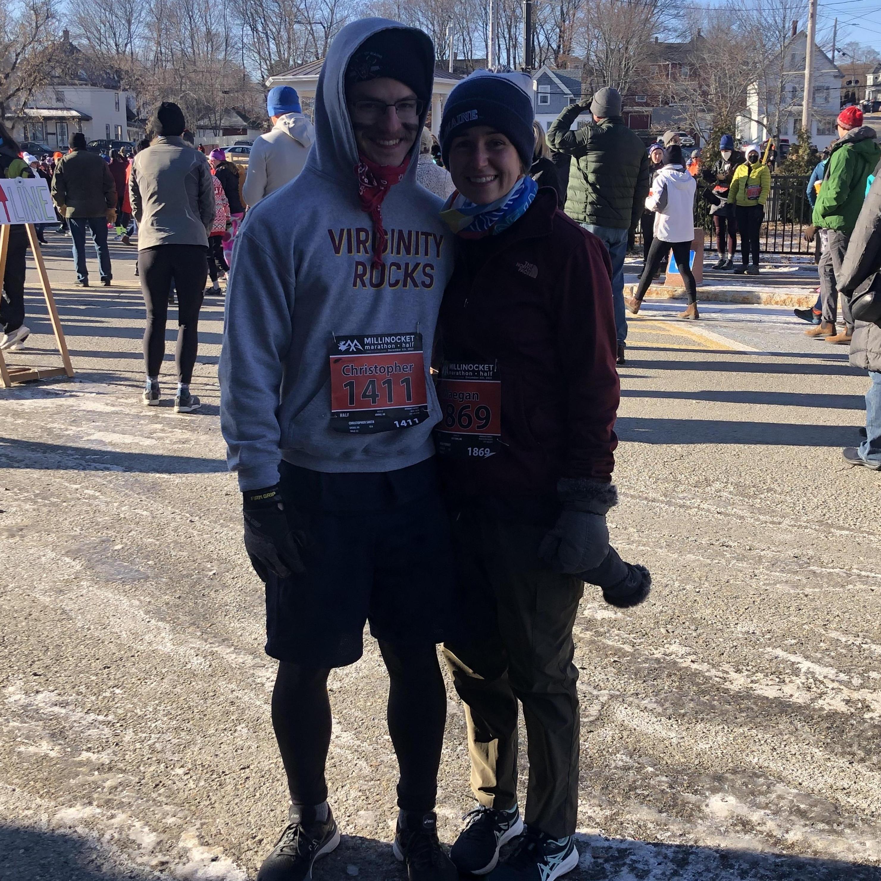 Our first half marathon with our friends from the Newman Center in the very chilly Millinocket Maine!