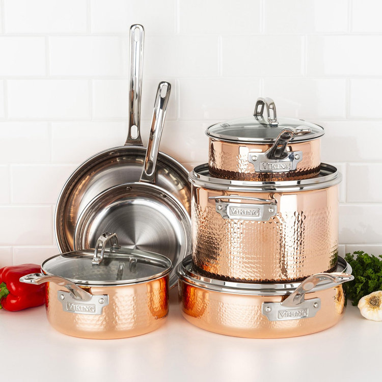 Viking, 3-Ply Hammered Copper Clad 10-Piece Cookware Set | Zola