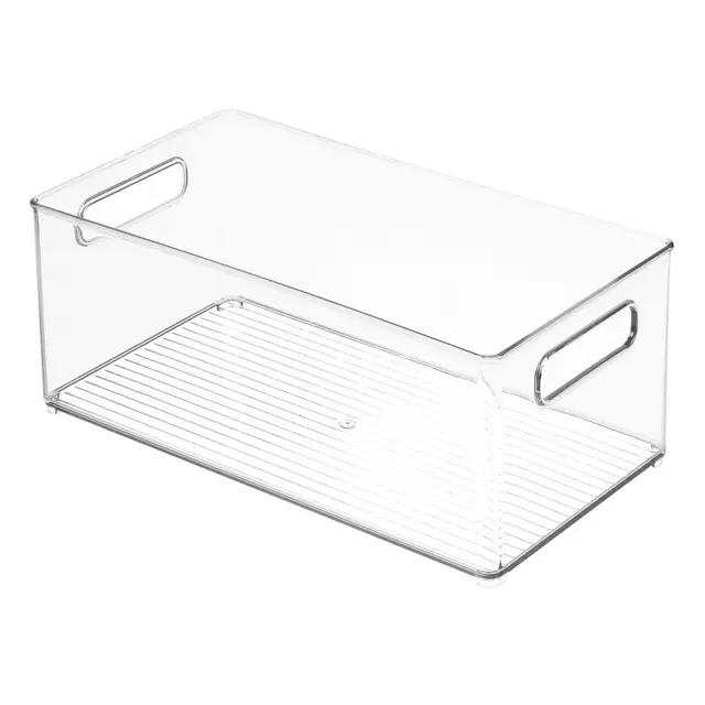 iDESIGN Kitchen Binz Plastic Deep Stackable Organizer with Handle: Clear Kitchen Cabinet Storage, 14.5" x 8" x 6"