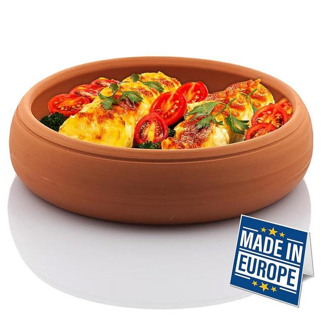Crystalia Clay Pot for Cooking, Handmade Terracotta Cookware, Unglazed Serving Cazuela Pan for Mexican Indian Korean Dishes, Large Earthenware Bowl, Handcrafted Turkish Mud Pottery for Food, Oven Safe