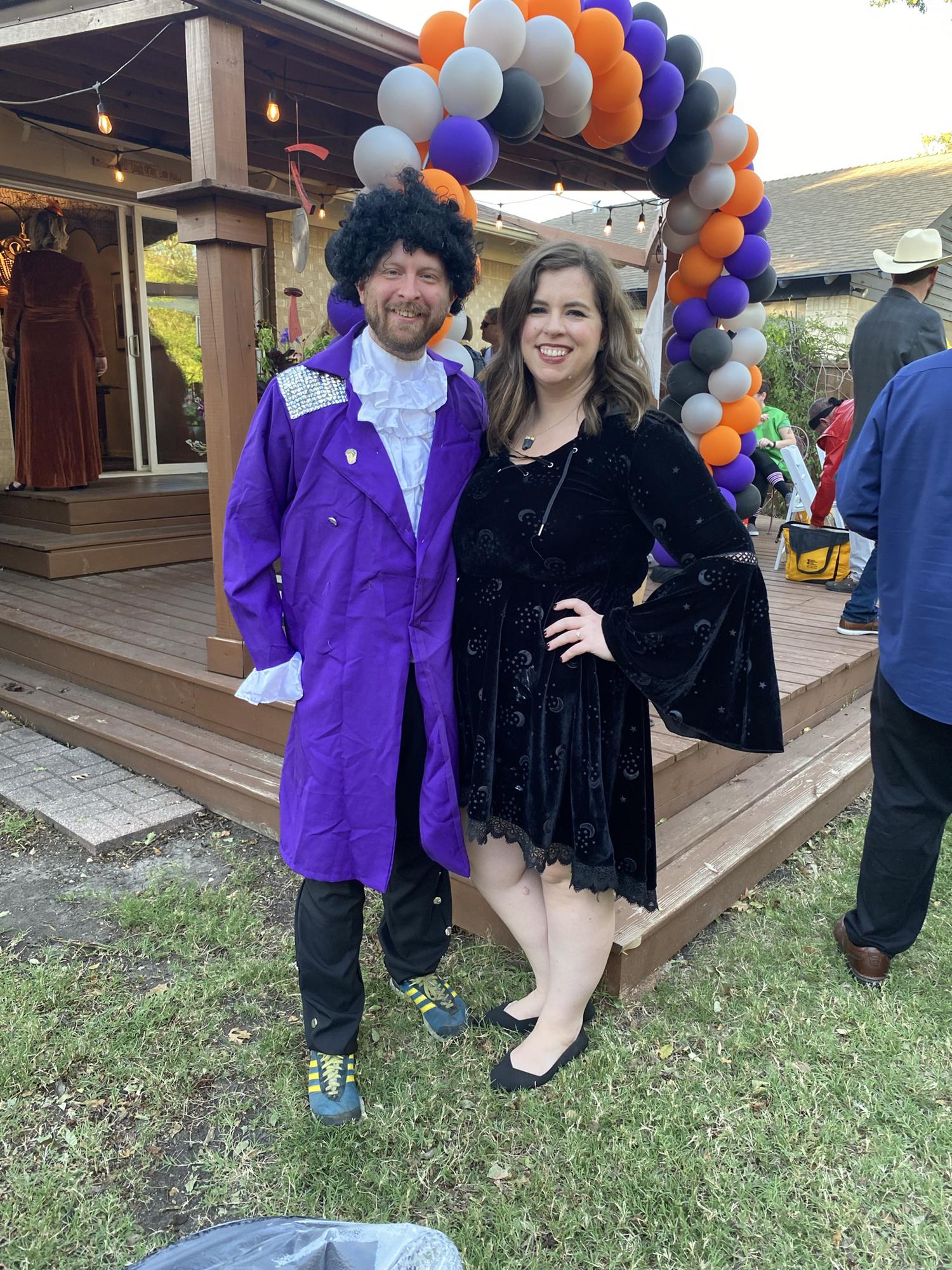 Dressed up for our friend's backyard Halloween wedding (where we realized we could have our wedding at home!) October 2021