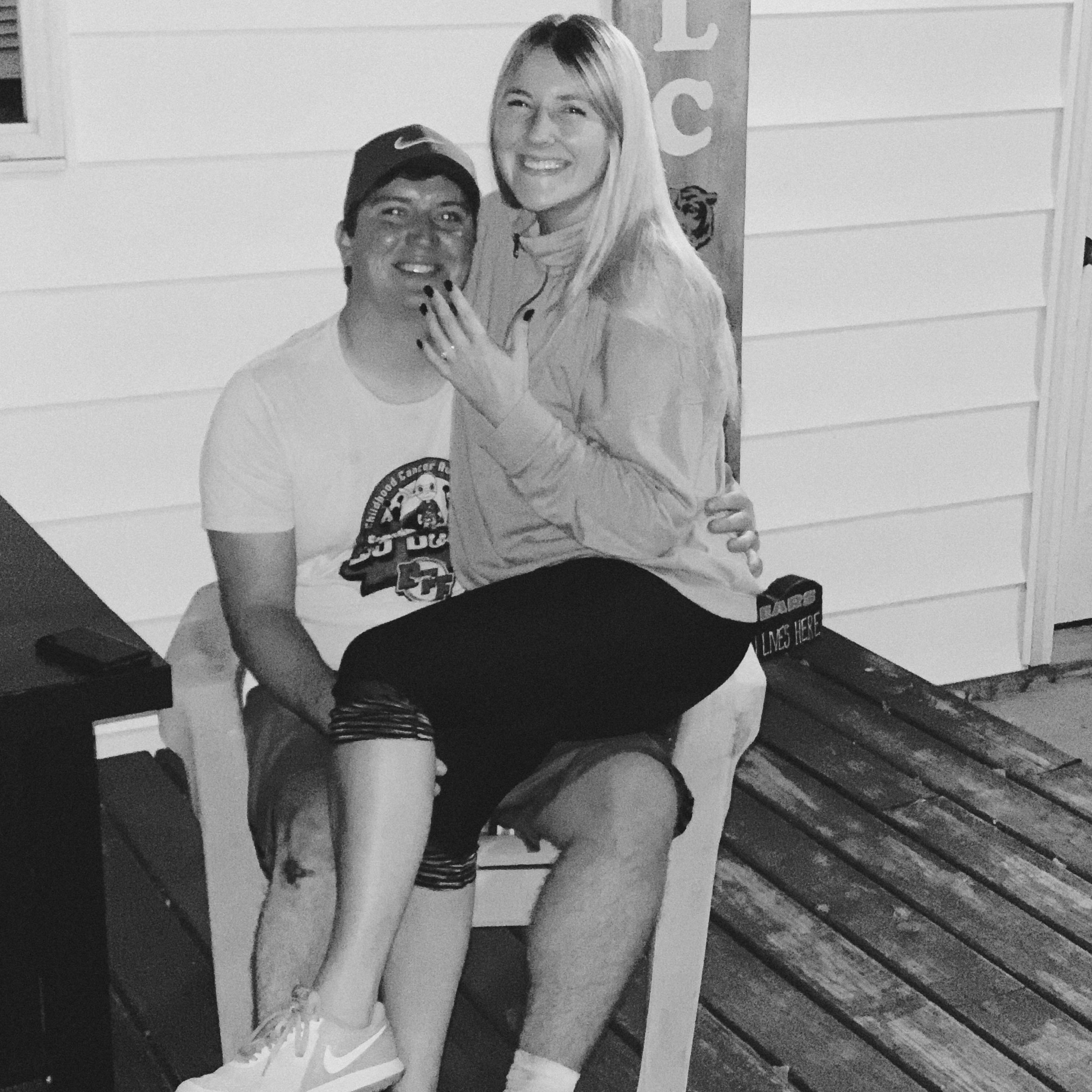 The night Scottie proposed! Yes, that is a cut on his knee from his softball game that night LOL.