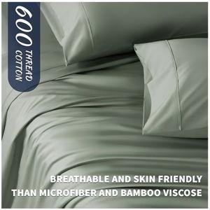 Sea Glass (greenish) - Shilucheng 100% Cotton Queen Size Sheets Set - 600 Thread Count，Luxury Egyptian Cotton Bed Sheets，5-Star Hotel Quality Sheets, Breathable & Cooling, 16 Inch Deep Pocket - 4 Piece (Sea Glass, Queen)