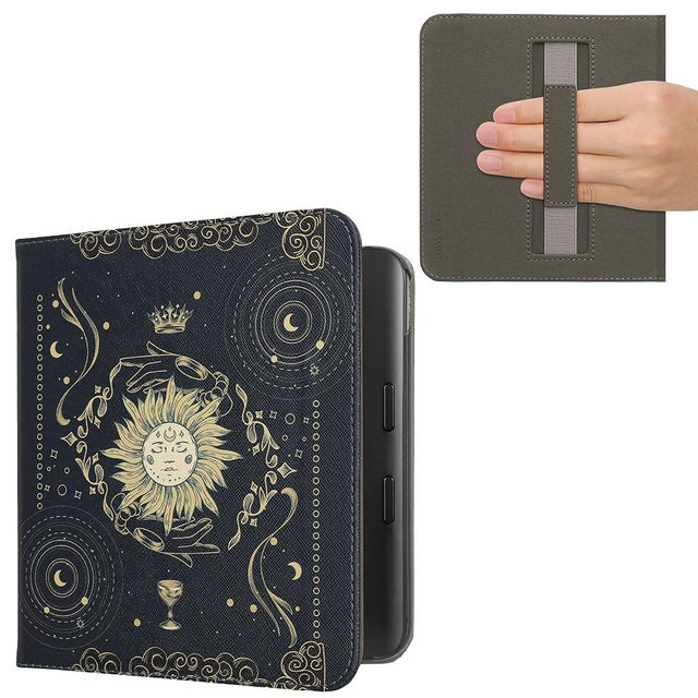 kwmobile Case Compatible with Kobo Libra Colour Case - PU Cover w/Strap - Tarot Card Dark Blue/Yellow/Black