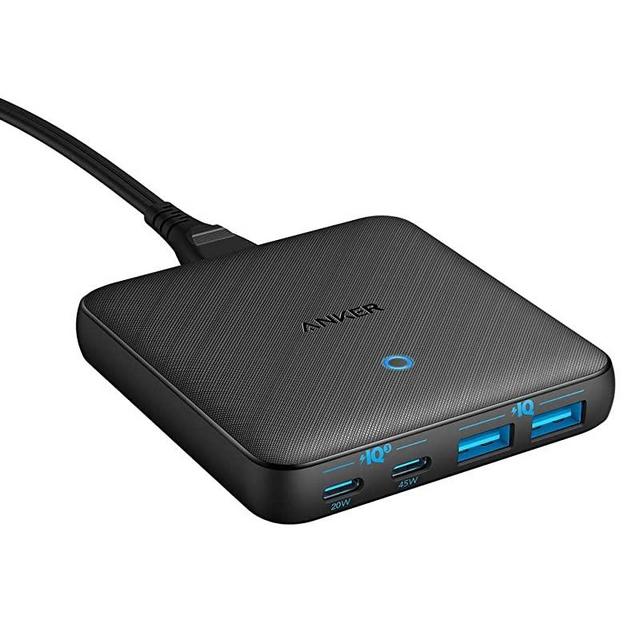 Anker USB C Charger, 543 Charger (65W II), PIQ 3.0 & GaN 4-Port Slim Fast Wall Charger, with Dual USB C Ports (45W Max), for MacBook, USB C Laptops, iPad Pro, iPhone and More