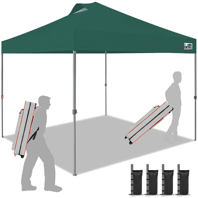 Eurmax USA NOMATTER ONE-Person Open&Close 10x10ft Pop Up Canopy Tent，Portable Shelter Canopy for Outdoor Events，Instant Canopies, Temporary Sunshade,Bonus 4 Sand Bags(Forest Green)
