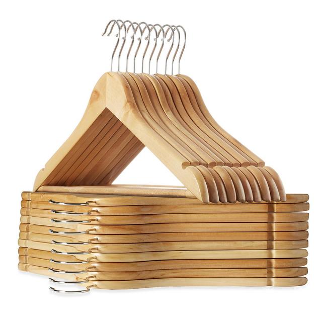 Casafield Wooden Suit Hangers, Non-Slip Pant Bar & Swivel Hook, Natural - Set of 20