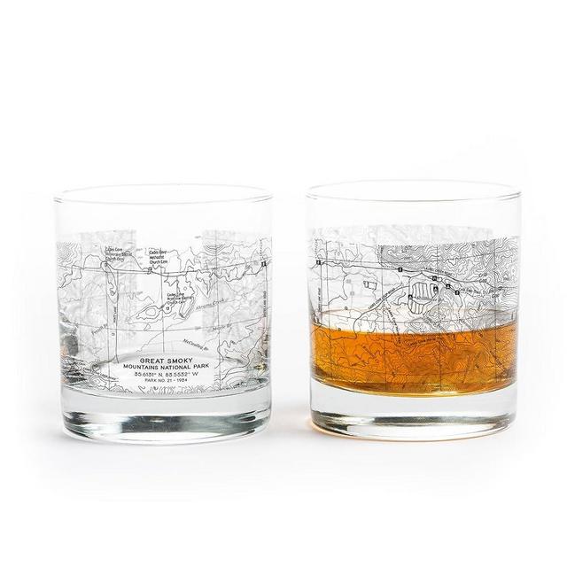 Black Lantern Whiskey Glasses - National Park Topographic Map Old Fashioned Glasses - 11oz. Rock Glass Set of 2 - Cocktail & Everyday Use Drinking Glasses - Dishwasher Safe (Great Smoky Mountains)