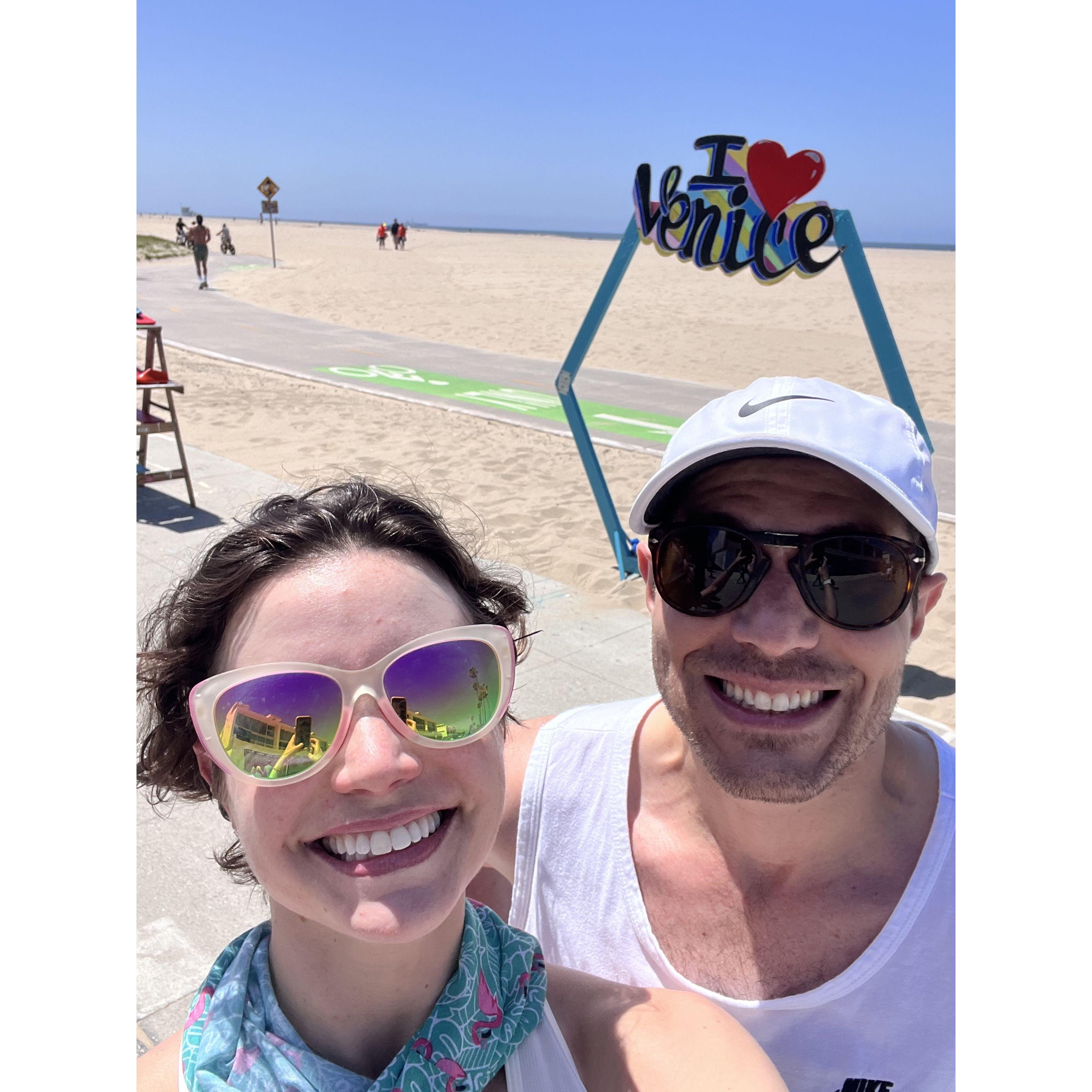Michelle allowed Sam to control the run route once. He then proceeded to take them two miles past Eggslut in Venice, California.