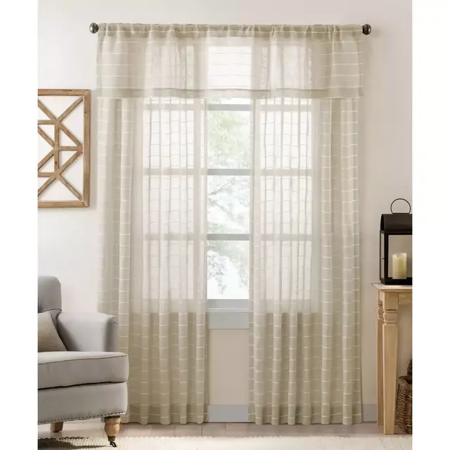 Colordrift Inez Stripe 84-Inch Rod Pocket/Back Tab Sheer Window Curtain Panel in Natural