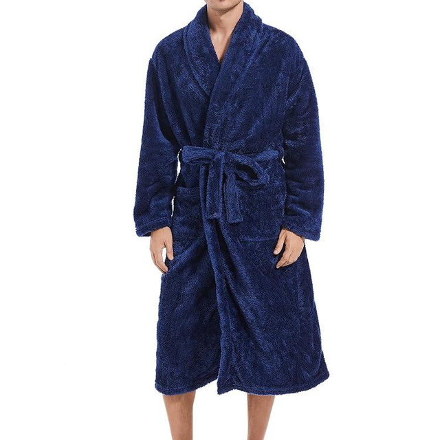 Inner Wish Mens Plush Fleece Robe, Cozy Warm Bathrobe Fuzzy Male Spa Long Robe With Pockets (DARK GREY)