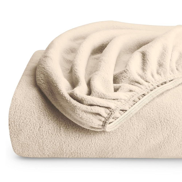 Bare Home Super Soft Fleece Fitted Sheet - Split Head Flex King Size - Extra Plush Polar Fleece - Deep Pocket - All Season Cozy Warmth (SHFK, Sand)