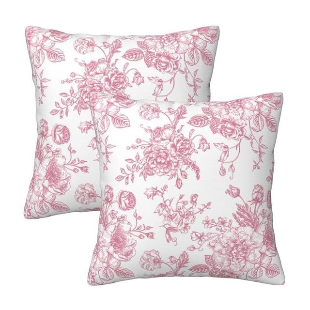 Pink and White Floral Throw Pillow Covers 16x16 Set of 2, Vintage Chinoiserie Flower Pillow Covers Outdoor Decorative Pillow Case for Couch Bed Sofa Cushion Home Decor