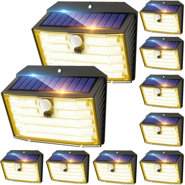 CLAONER Solar Lights Outdoor [𝟏𝟎 𝐏𝐚𝐜𝐤/126 LED], Wireless Motion Sensor Lights, IP65 Waterproof Security Lights 3 Modes, 270° Lighting Angle, Ultra-Bright Wall Lights for Deck Patio Fence Garage