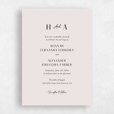 Light Mauve, Pink Wedding Invitation - Milford Type