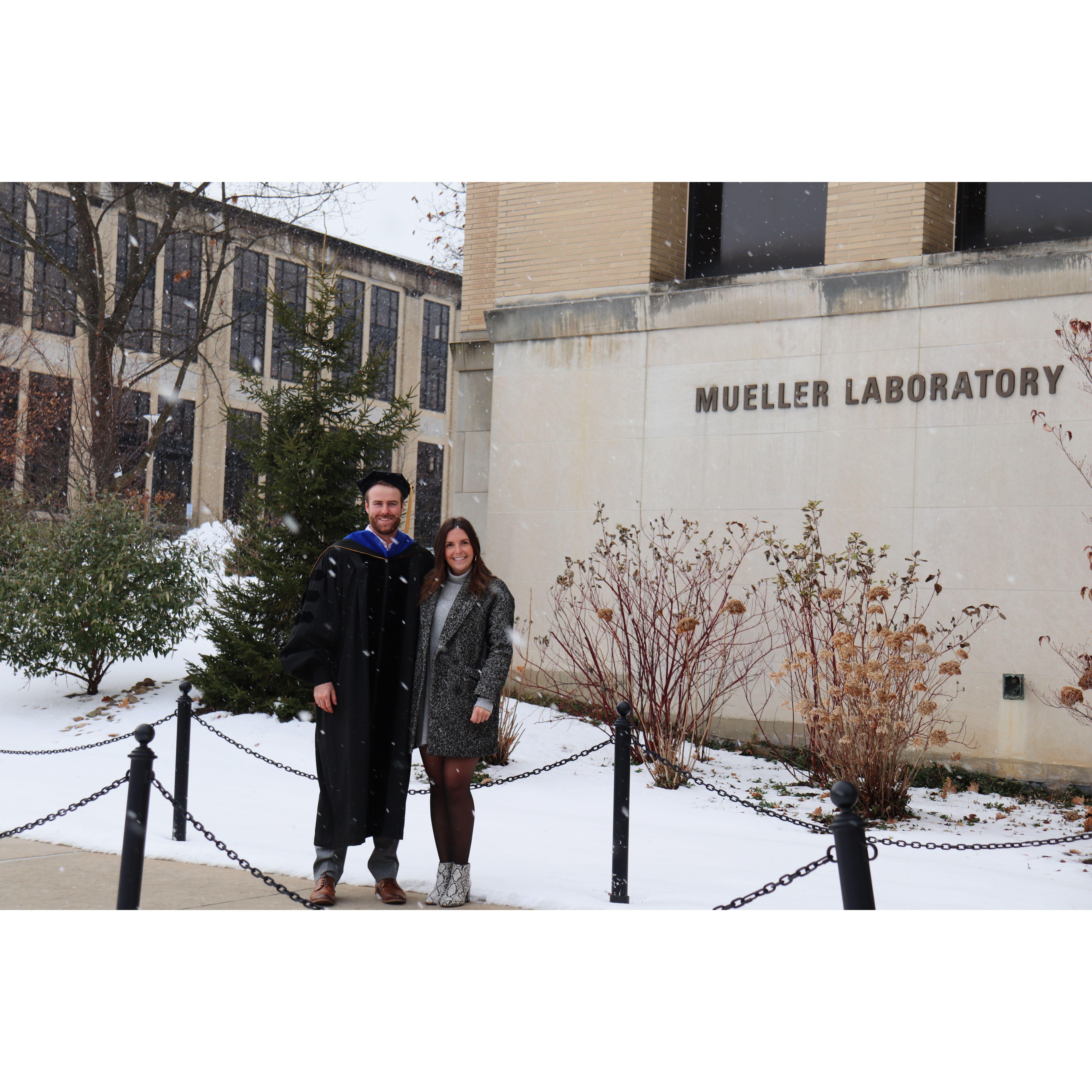 12.17.2022 - Mueller Lab will always have a special place in our hearts. 5 years earlier we met in this very lab!