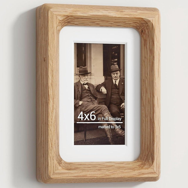 Heimlove 4x6 Picture Frames Natural Oak,Original Wood Hand Make Crafted Photo Frame with Mat to 3x5 Graduation Picture Display,Family Picture,Wedding Picture Tabletop & Wall Decoration