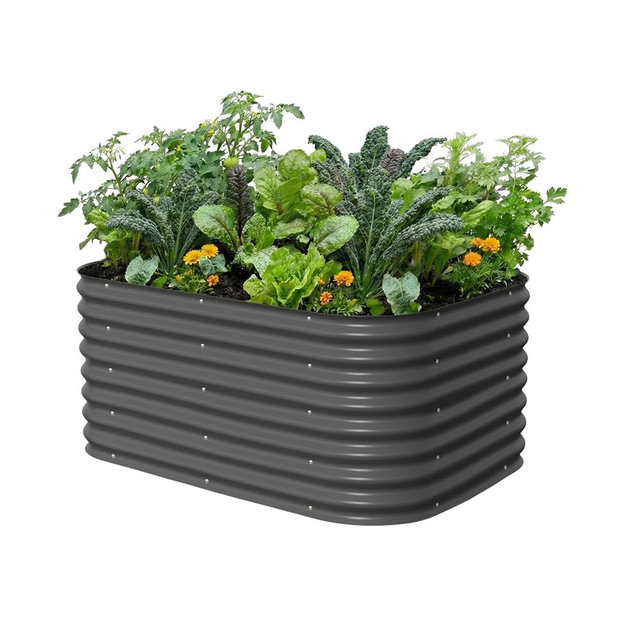 Vego garden 26" Extra Tall Raised Garden Bed Kits, 6 in 1 Modular Raised Planter Box for Vegetables Flowers Fruits Oval Metal Raised Garden-Modern Gray