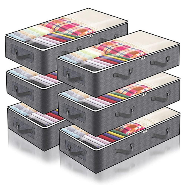 6 Pack Under Bed Storage Containers, Large Capacity Foldable Underbed Storage Bags Organizer, Clothes Storage Bins with Clear Window and Reinforced Handles for Blanket, Comforter, Bedding, Toys