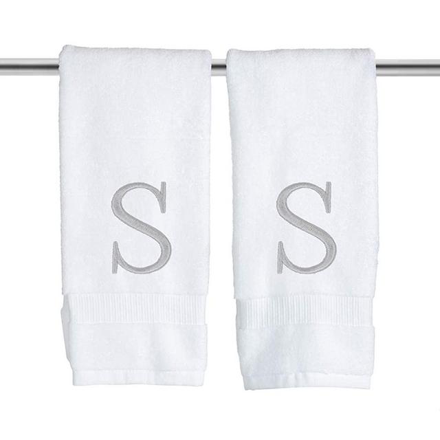 Monogrammed Hand Towels for Bathroom - Luxury Hotel Quality Personalized Initial Decorative Embroidered Bath Towel for Powder Room, Spa - GOTS Organic Certified - Set of 2 Letter S