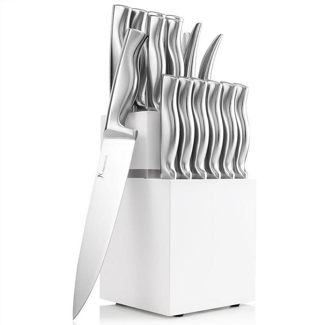Kangdelun Kitchen Knife Block Set, Ultra Sharp High Carbon Stainless Steel, Non-Slip Grip, 15 Pieces