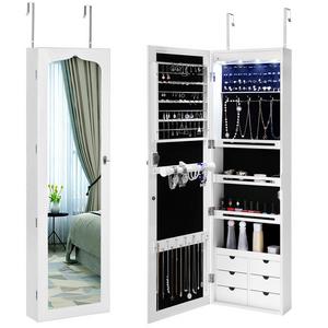 SONGMICS LED Jewelry Cabinet Armoire 6 Drawers Lockable Door Mounted Jewelry Organizer with White UJJC88W
