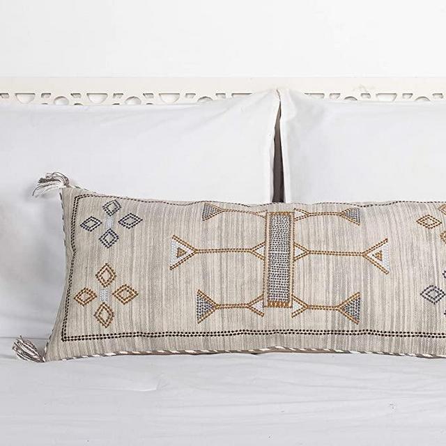 Cactus Silk Lumbar Pillow, Rustic Throw Pillow, Extra Long Lumber Pillow, Linen Cushion, Handmade Sabra Pillow Moroccan Decor Pillow 12x28