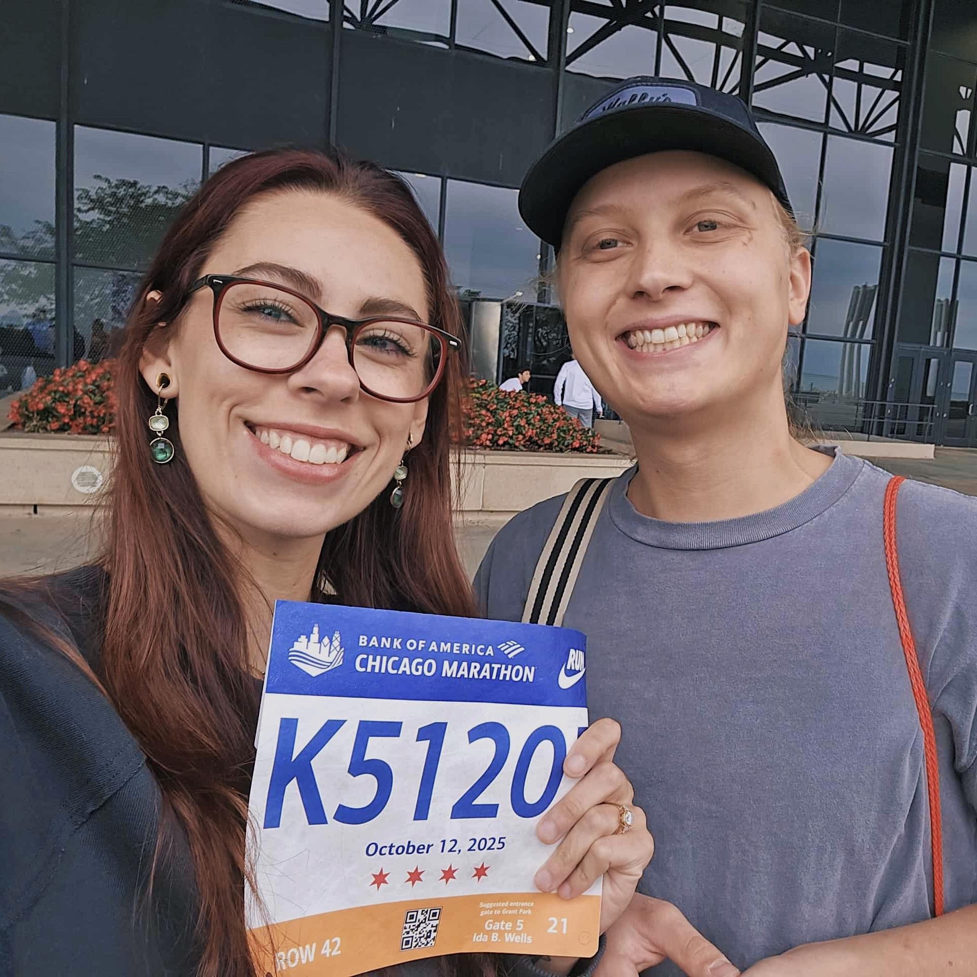 Picking up the bride’s bib to the Chicago marathon 2025