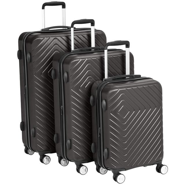 AmazonBasics 3 Piece Geometric Hard Shell Expandable Luggage Spinner Suitcase Set - Black