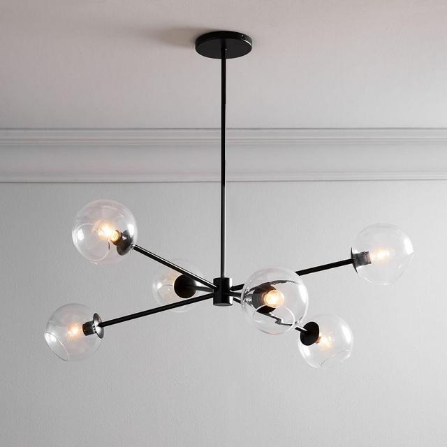 Staggered Glass Burst Chandelier With Light Bulb, Clear & Bronze