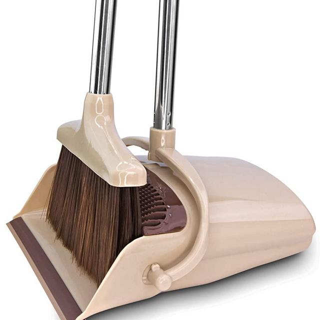 BELLEFORD Broom and Dustpan Set [2020] Stand Up Brush and Dust Pan Combo for Upright Cleaning - Remove Hair with Built-in Wisp Scraper - Kitchen, Outdoor, Hardwood Floor & Garage Tiles Clean Supplies