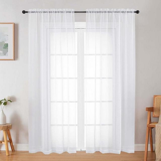 Welvetblk White Sheer Curtain for Bedroom Living Room 72 Inches Long 2 Panels Set, Solid Soft Airy Light Filtering Sheer Window Curtains, Modern Rod Pocket Door Curtain, White, 42" Wx72 L Inches