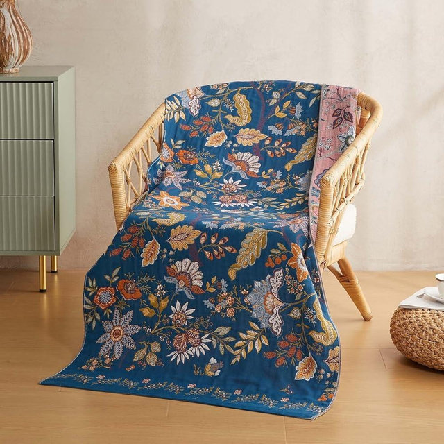 XIBLC Boho Bath Towels, 30" x 60" Luxury Floral Bath Towels Beach Towels, Blue 100% Cotton Farmhouse Decorative Blanket Bathroom Towels