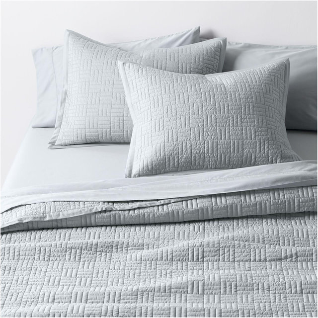 Serene Washed Organic Cotton Sateen Classic Stitch Light Mist Blue Full/Queen Quilt
